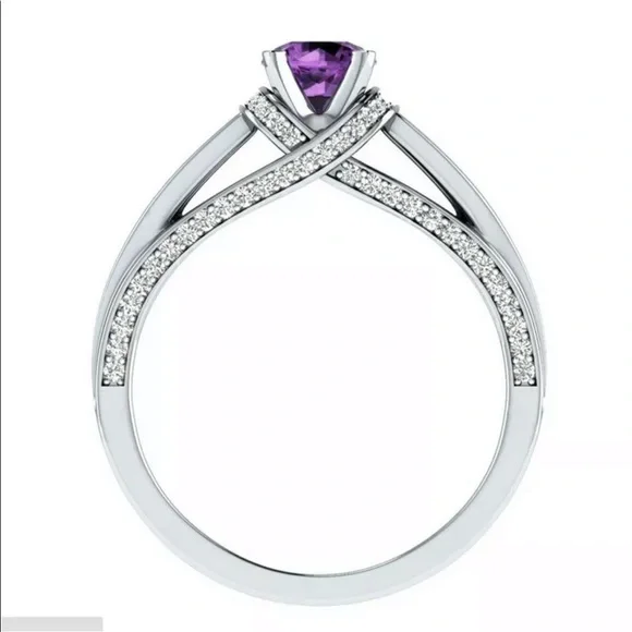 New 925 Silver Round Cut Amethyst Women’s Ring 💍 - Picture 3 of 4